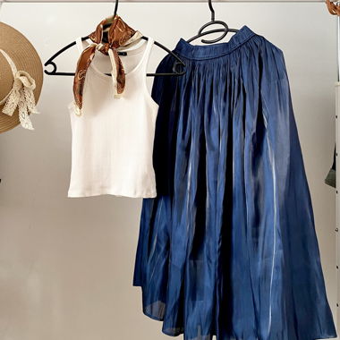 Gonna in organza iridescente blu