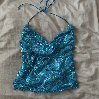 Türkise Blaues Pailletten-Top