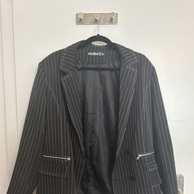 Black Pinstriped Oversized Blazer