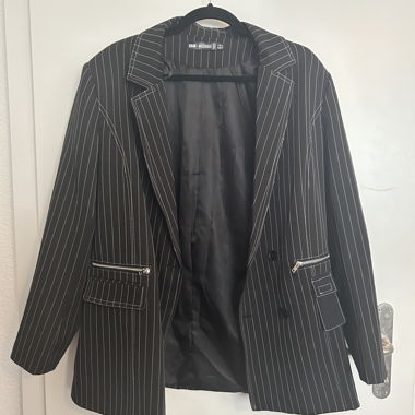 Black Pinstriped Oversized Blazer