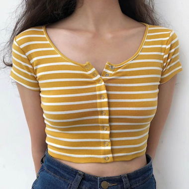 Top rayé à boutons
