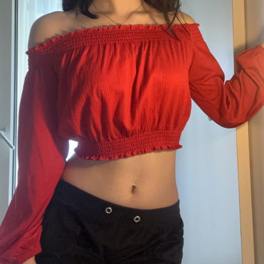 Off shoulder red top