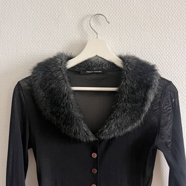 sheer top with fake fur detail