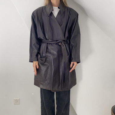 Vintage leather coat in aubergine