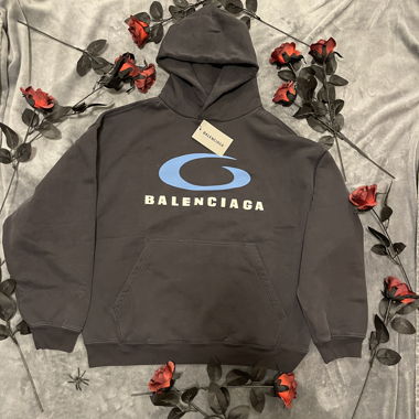 Balenciaga Hoodie Logo Uomo (Washed Black/Blue)
