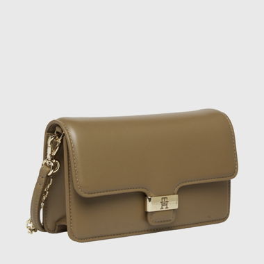 Taupe Crossbody-Handtasche mit goldfarbener Hardware