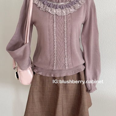 Japanischer Lila-Trim Strickpullover Grösse S