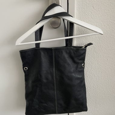 Black leather handbag with zipper