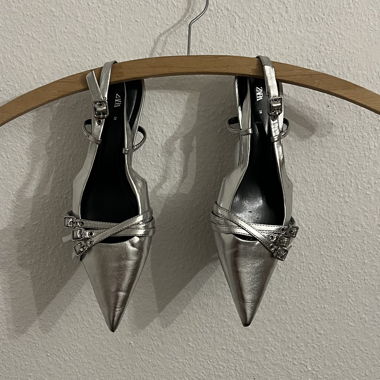 Silver Pointed Ballet Flats