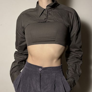 GREY CROPPED BUTTON SHIRT