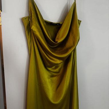 Satin Slip Dress Olive/Gold Elegant Abendkleid 
