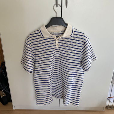 Zara Blue and Beige Striped Polo Shirt