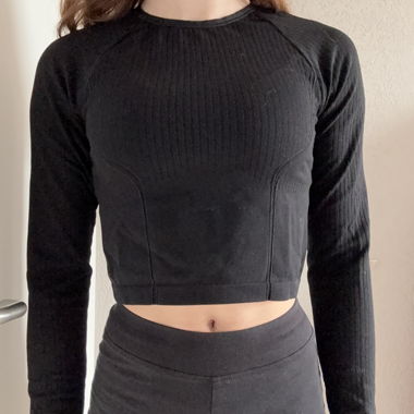 Top sportivo maniche lunghe, nero 