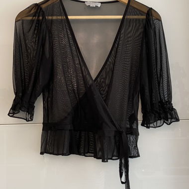 Blusa avvolgente nera trasparente