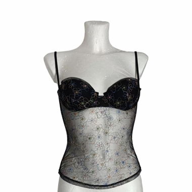 Top Corsetto in Mesh Floreale Nero - LA PERLA