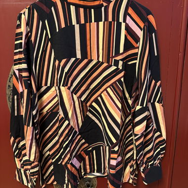 Striped Viscose Blouse with Stand-Up Collar Size M/L