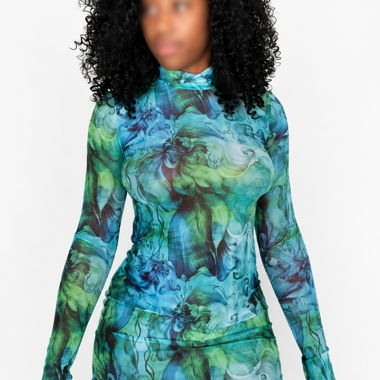 Abito in mesh floreale blu/verde