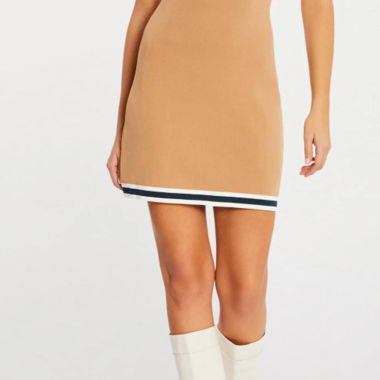Beige Kurzarm-Kleid mit Reissverschluss