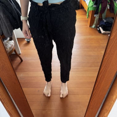 Black fabric pants to tie
