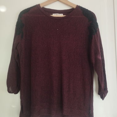 Maglione leggero bordeaux con maniche 3/4