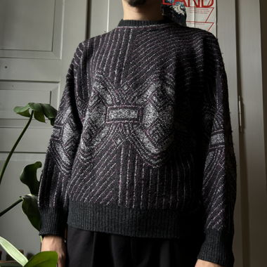 Strickpulli, schwarz/grau/violett