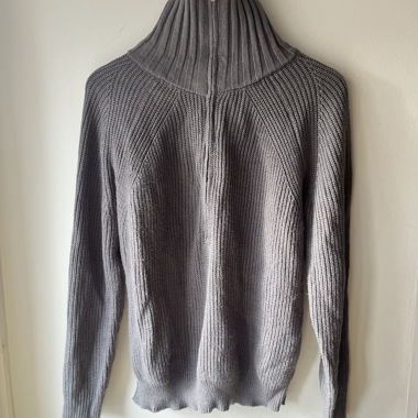 Grey Knit Zip-Up Sweater
