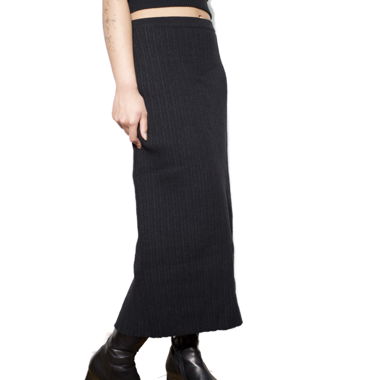 Black Vintage Wool Long Skirt