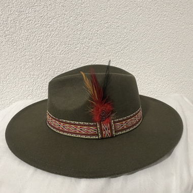 Olive wide-brim felt hat