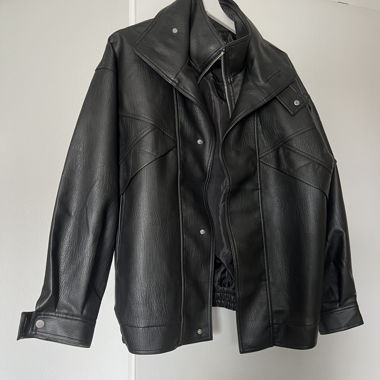 Veste en cuir noir/brun