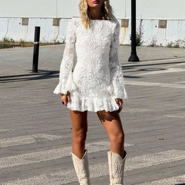 Beiges Spitzen-Minikleid Boho Sommerstil Grösse S