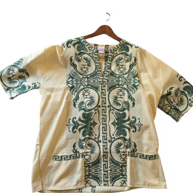 Broderie-Hemd Grün/beige XL