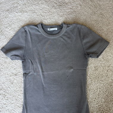 Zara graues Ribbed T-Shirt