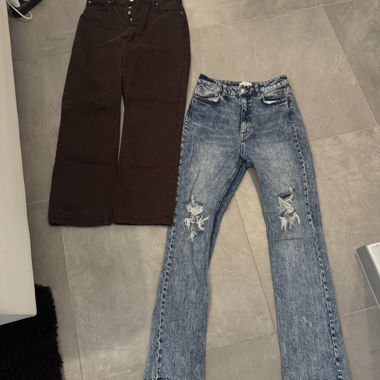 High-waisted jeans blue and brown 