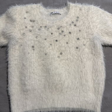 Fluffy White Rhinestone Sweater