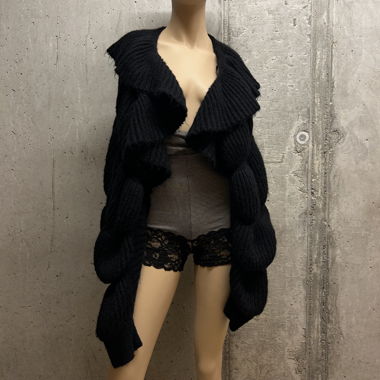 Sculptural Black Bubble Knit Cardigan