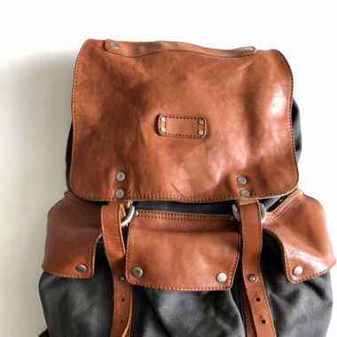 Rucksack, Grau und Leder