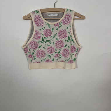 Top corto in maglia floreale