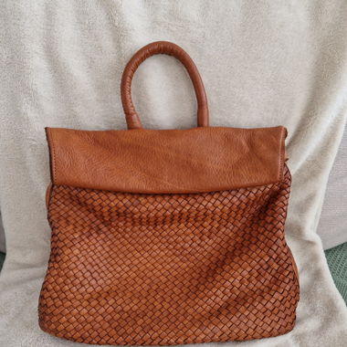 Sac à dos/Sac en cuir véritable, brun cognac