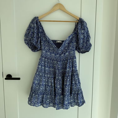ZARA blue floral smocked mini dress XS