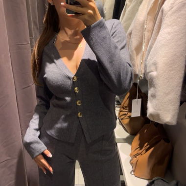 Grey knit cardigan with gold buttons from Zara