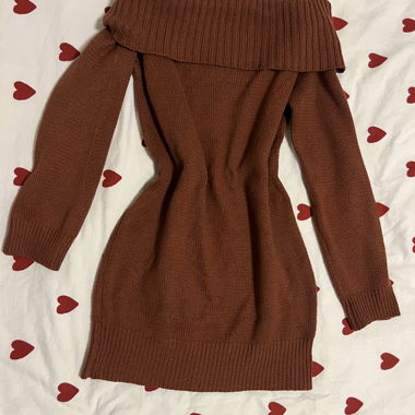 Braun/rot schulterfreies Strickkleid, EU 36