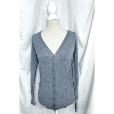 Strickjacke Cardigan lang mit Knöpfen Grau