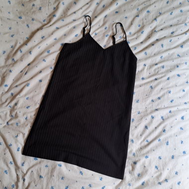 Black mini dress with white stripes