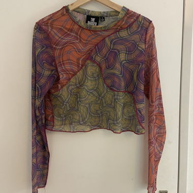 Mesh Langarmtop bunt