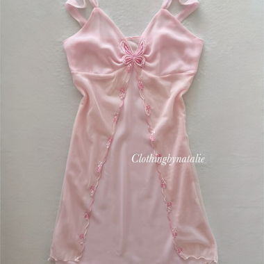 Vestito slip trasparente rosa farfalla taglia M