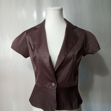 Brown Short-Sleeve Blazer Blouse T2, Y2K