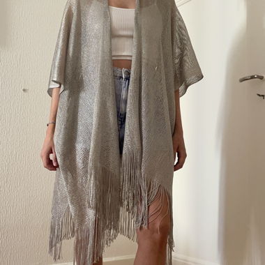 Kimono poncho paréo con paillettes e frange