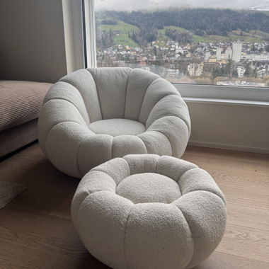 Round armchair with matching ottoman