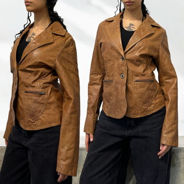 Vintage cognac Leather Blazer