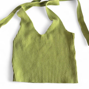 Green Ribbed Halter Top